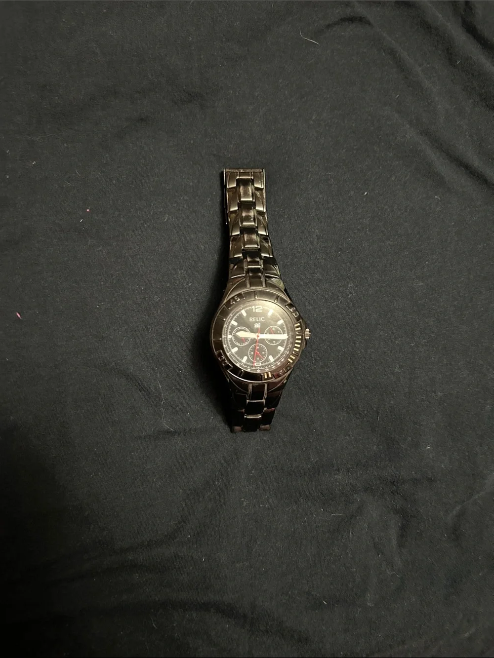 Relic Men's Black and Red Accent Stainless Steel Chronograph Watch